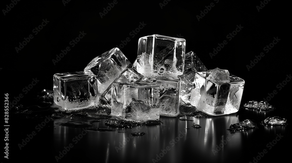 Ice cubes on black background lying on the ground