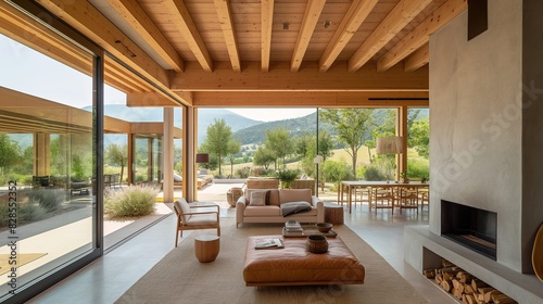 wooden and stone interieur of a villa