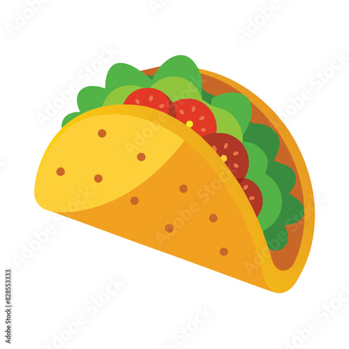 Taco with tortilla shell illustration. Mexican lunch flat vector icon on white background