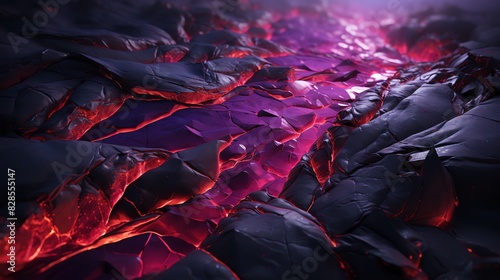 A mesmerizing close-up of glowing lava flows forming a unique texture and vibrant pattern, showcasing the raw power of nature. photo
