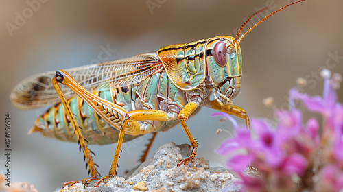 illustration of a beautiful grasshopper with a blurred background
