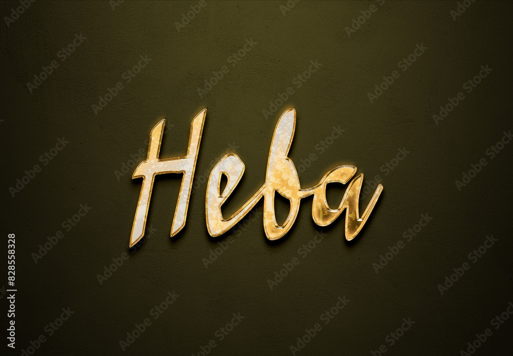 Old gold text effect of Arabic name Heba with 3D glossy style Mockup. Old gold text effect of Arabic name Heba with 3D glossy style Mockup.