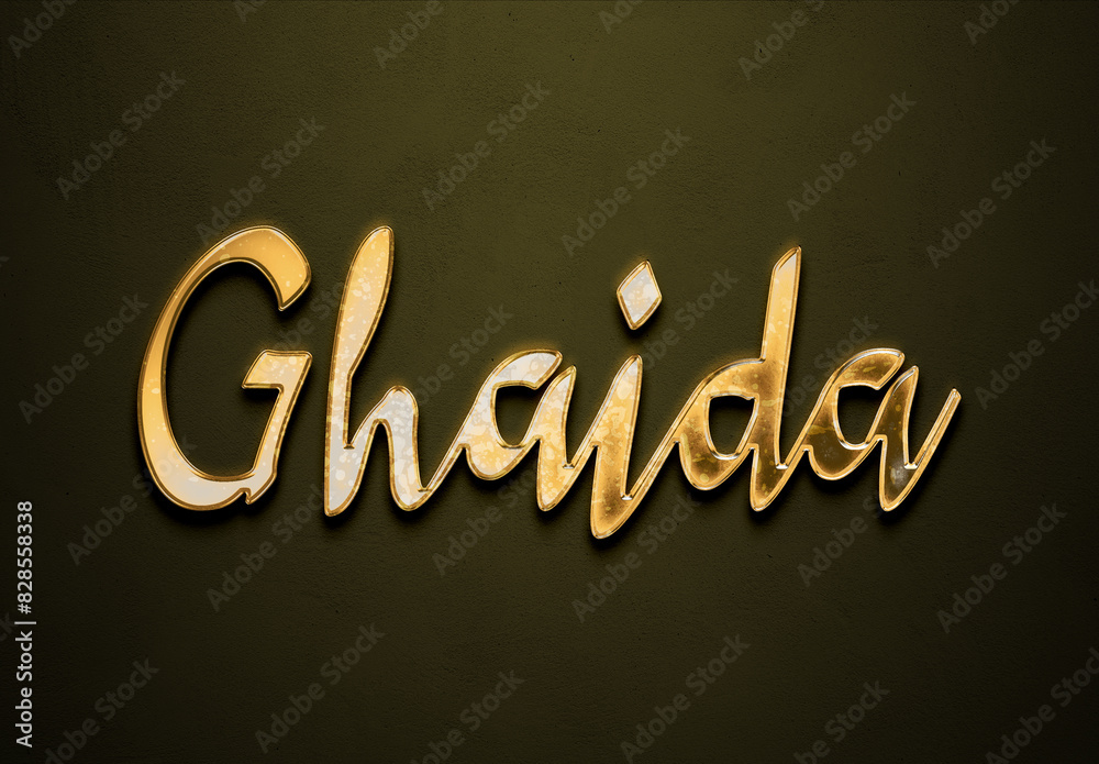 Old gold text effect of Arabic name Ghaida with 3D glossy style Mockup. Old gold text effect of Arabic name Ghaida with 3D glossy style Mockup.