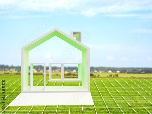 House on lawn. Cottage mode...