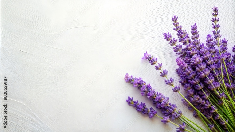 Fototapeta premium Abstract lavender oil painting in the corner on white background. With copy space for text