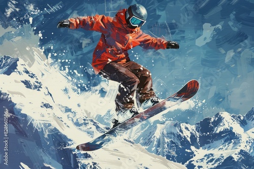 Snowboarder Soars over Snowy Alpine Slopes