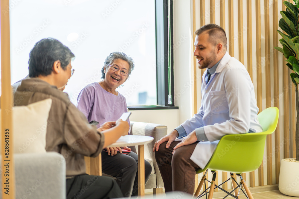 Man doctor with stethoscope service help support discussing and consulting care talk to sick group senior patient in hospital,caregiver,elderly,recovery,illness insurance.healthcare and medicine Man doctor with stethoscope service help support discussing and consulting care talk to sick group senior patient in hospital,caregiver,elderly,recovery,illness insurance.healthcare and medicine