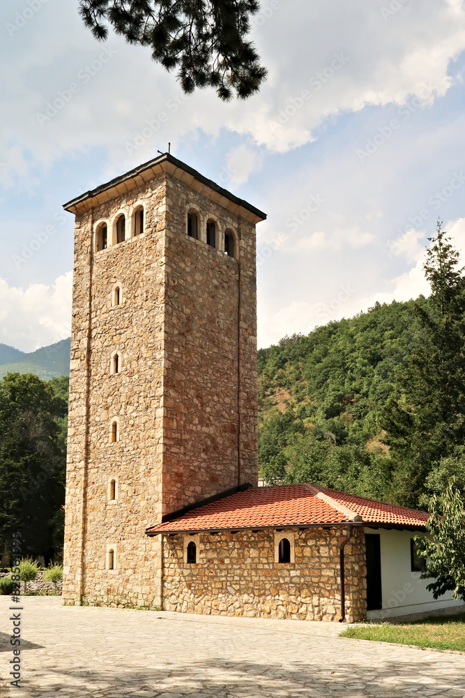 The tower, bell tower inside the courtyard of the Patriarchate of Pec Monastery, outside Peja, Kosovo The tower, bell tower inside the courtyard of the Patriarchate of Pec Monastery, outside Peja, Kosovo