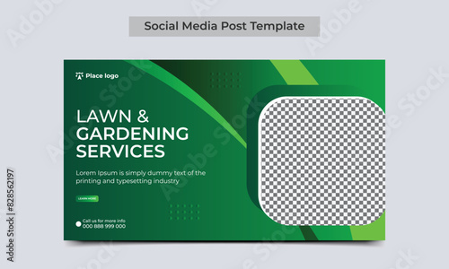 Lawn and Gardening service social media post web banner template. vector illustration.