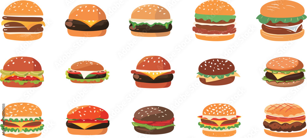 Vector pack set of 15 flat-style hamburger icons. Vector pack set of 15 flat-style hamburger icons.