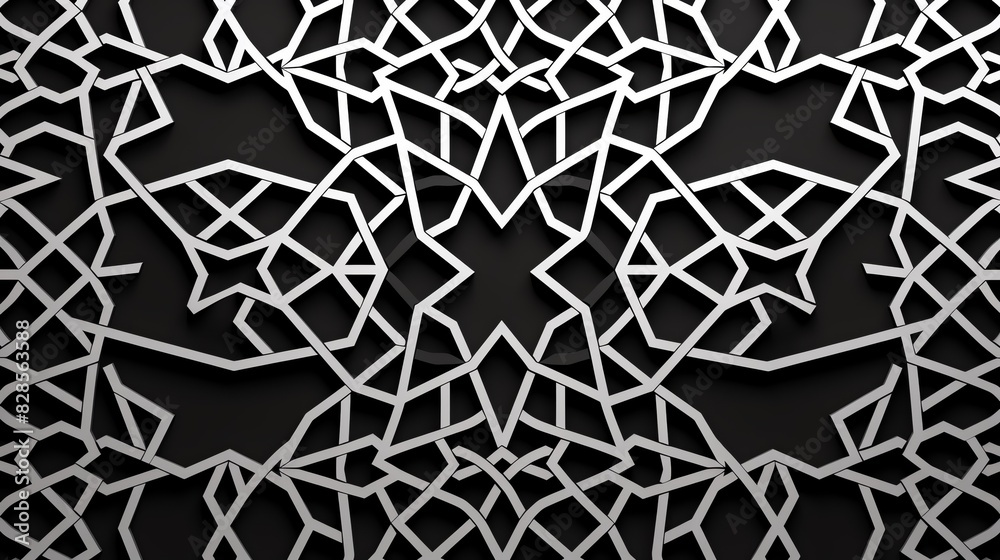 Fototapeta premium Intricate geometric pattern with intertwining white lines on a dark background, creating a mesmerizing visual effect, perfect for design projects.