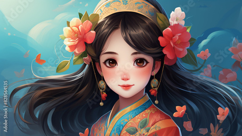 Beautiful woman with flowers, showcasing beauty, fashion, and nature