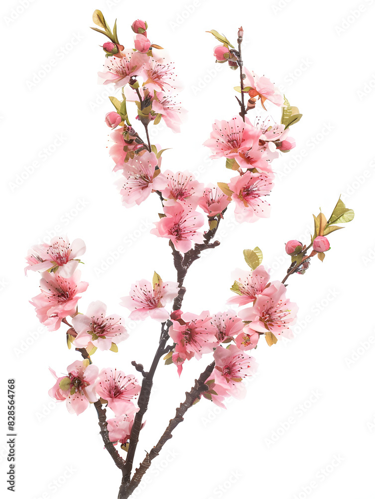 Fototapeta premium Delicate pink cherry blossom branch isolated on white background.