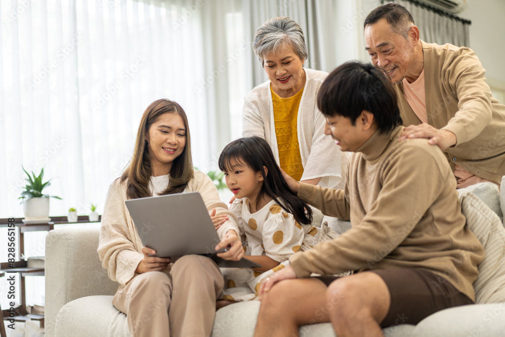 Father and mother with asian kid girl learn on laptop computer reviewing lesson study with online education e-learning.student look for educational knowledge in homeschool at home.Education Father and mother with asian kid girl learn on laptop computer reviewing lesson study with online education e-learning.student look for educational knowledge in homeschool at home.Education