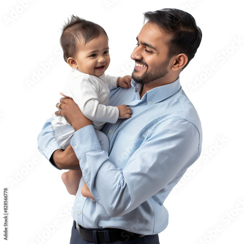 An Asian Father holding a baby on Transparent Background photo