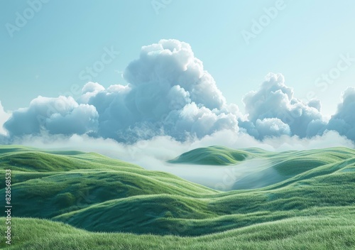 Green Hills and Blue Sky with White Clouds