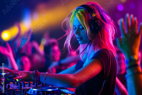 Vibrant DJ Performing with Neon Lights Energizing the Dance Floor