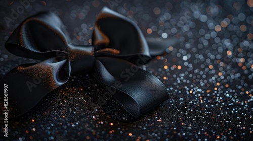 Simple black bow on a reflective surface, perfect for gift wrapping ideas
