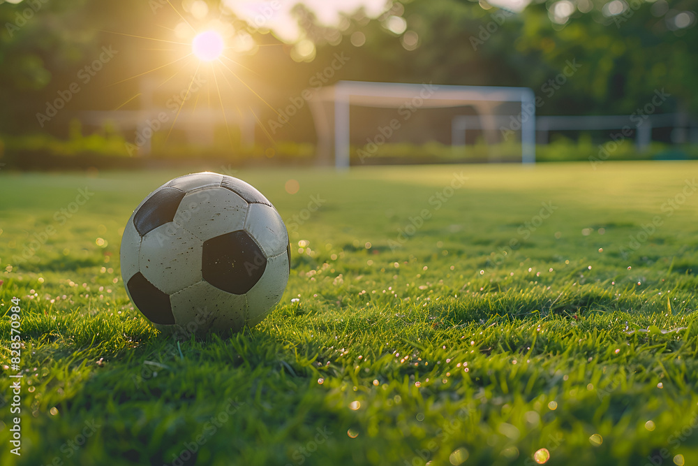 Obraz premium soccer ball on the grass, Generative AI