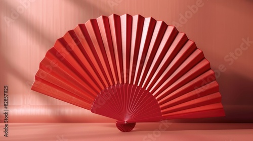A red fan sitting on top of a table. Suitable for various indoor themes