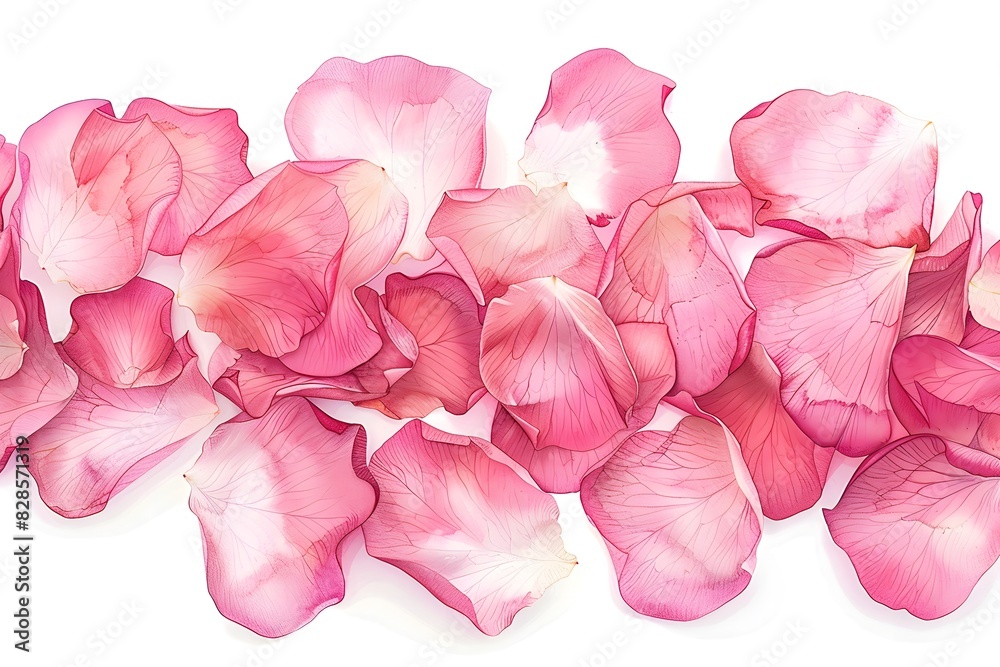 Watercolor Pink Rose Petals on White Background Watercolor Pink Rose Petals on White Background