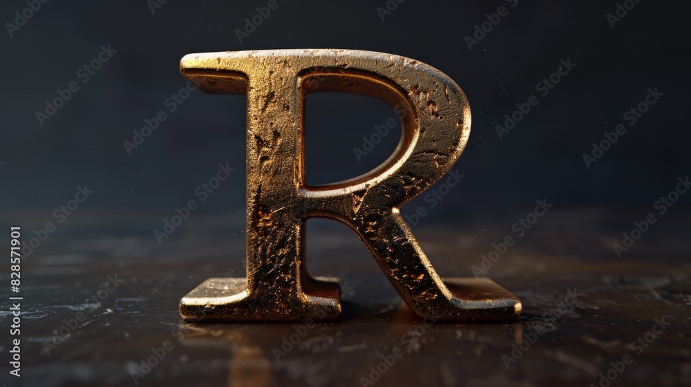 Close up of a metal letter R on a table. Suitable for educational and office concepts Close up of a metal letter R on a table. Suitable for educational and office concepts