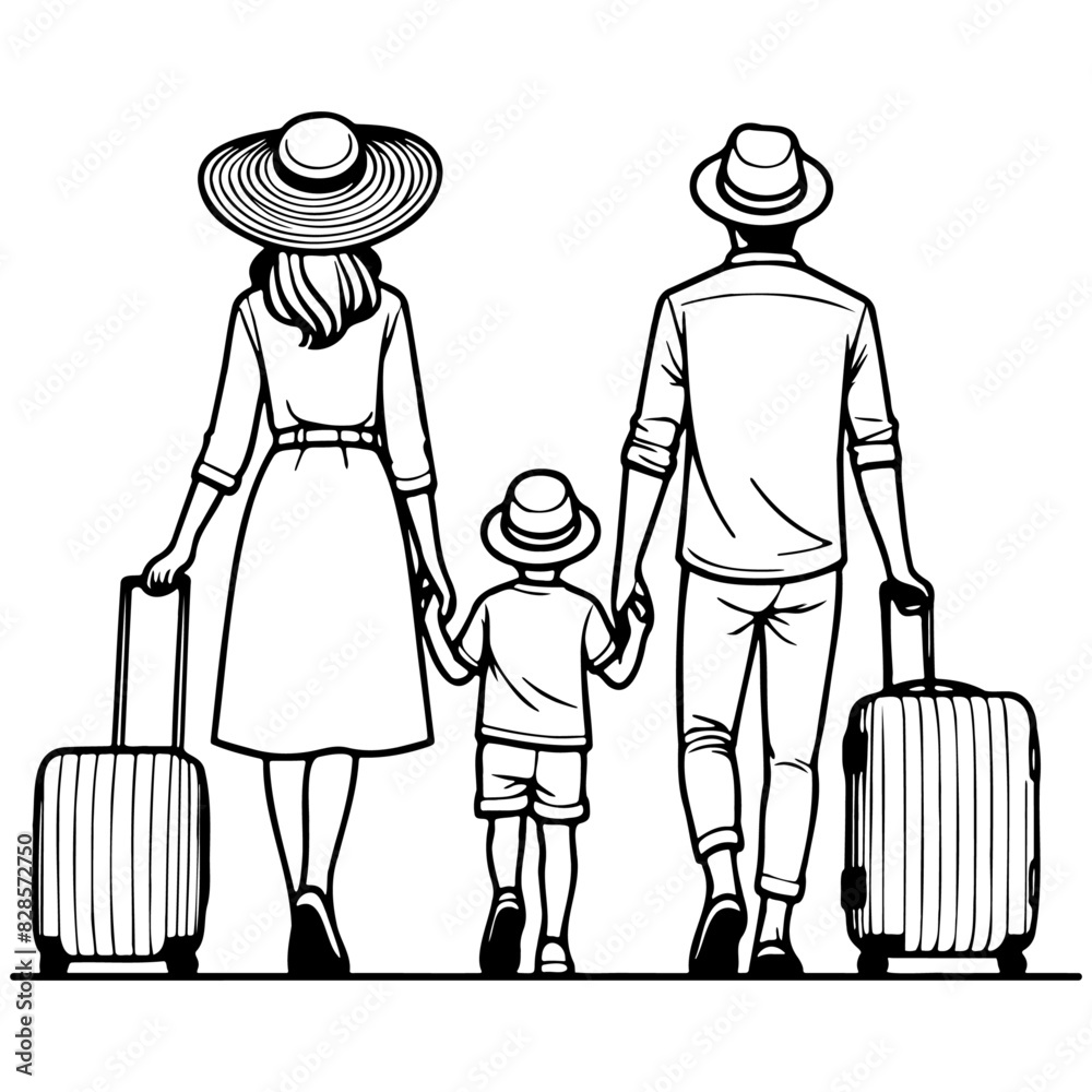 Family Traveling with Luggage. Family Traveling with Luggage.