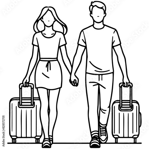 Man and Woman Traveling Carrying Luggage.