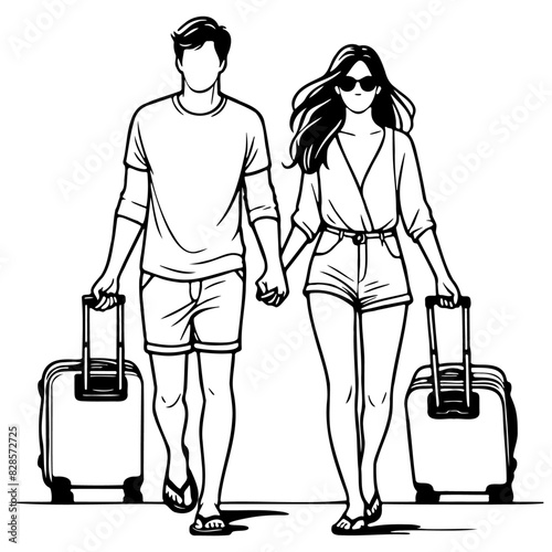 Man and Woman Traveling Carrying Luggage.