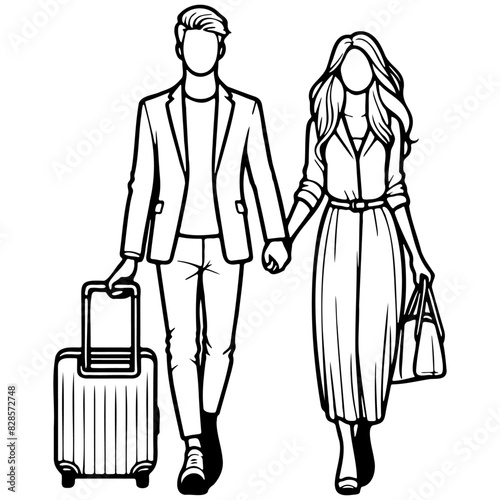 Man and Woman Traveling Carrying Luggage.