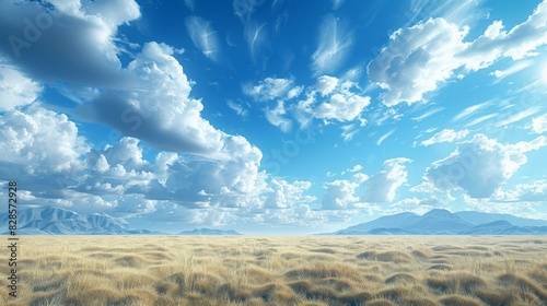 Expansive Green Grassland with Vast Blue Sky