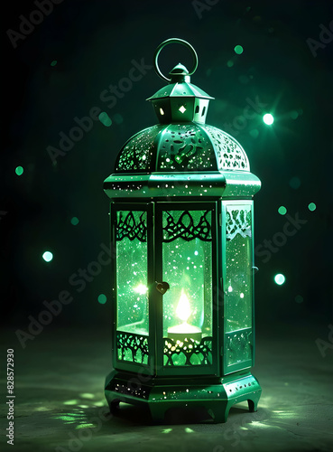 Islamic Background for Eid Mubarak Lantern Mosque Golden Crescent 3d clouds AI generated 