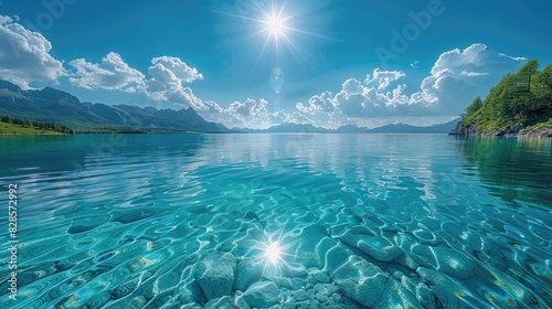 UltraRealistic Summer Sun Reflects on Pristine Lake Surface