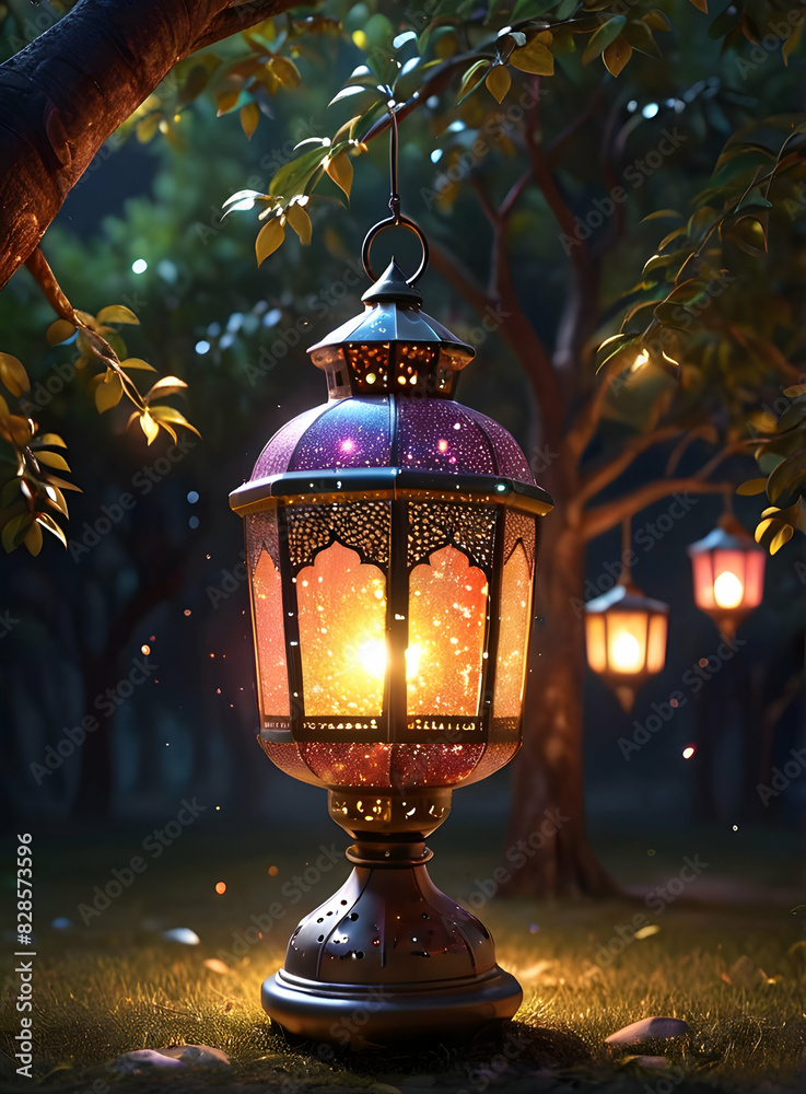 Islamic Background for Eid Mubarak Lantern Mosque Golden Crescent 3d clouds AI generated Islamic Background for Eid Mubarak Lantern Mosque Golden Crescent 3d clouds AI generated
