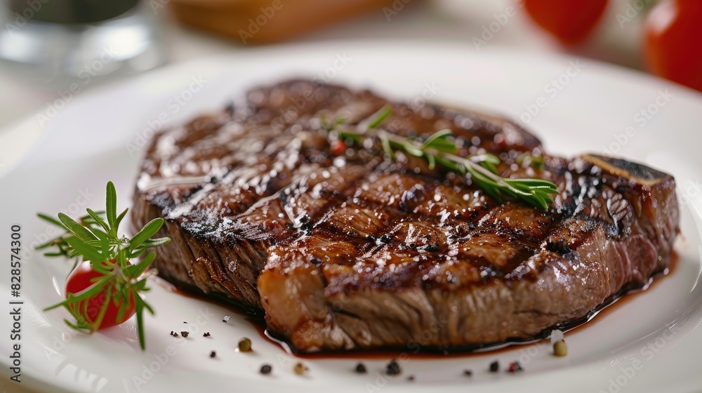 Beef steak served on a white plate Beef steak served on a white plate