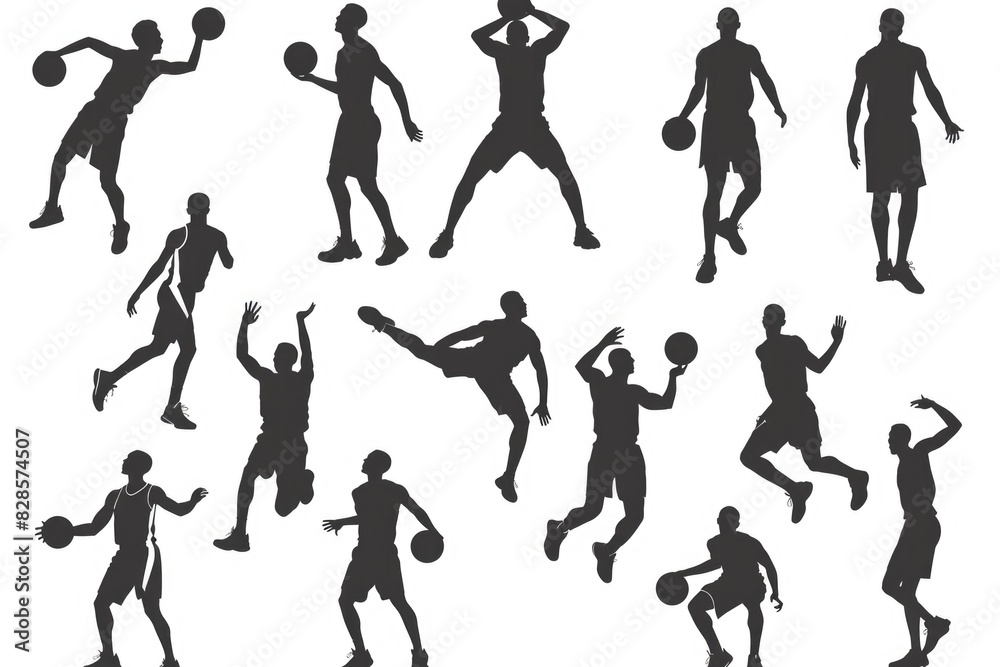 Obraz premium Silhouettes of basketball players in action. Great for sports-themed designs
