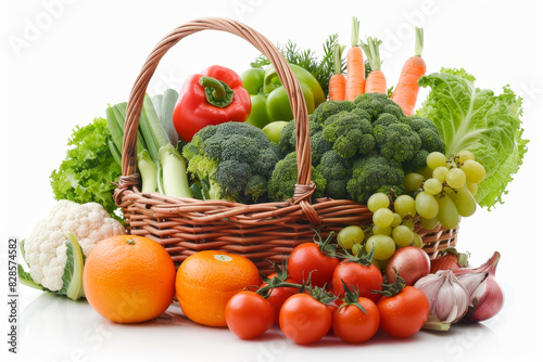 Fresh organic frbroccoli  grocery  lettuce  tomato  vegetable  carrot  ingredient  basket  cabbage  detox  wicker  food  fruit  organic  buy  crop  cut out  full  huits and vegetables in wicker basket