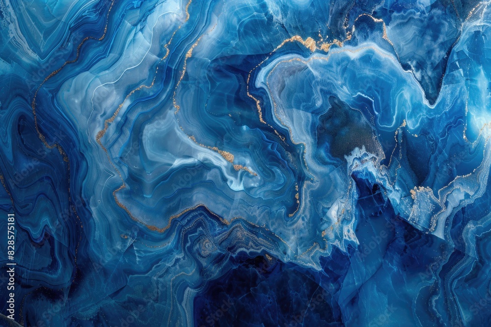 Detailed view of a blue and gold painted artwork, suitable for design projects