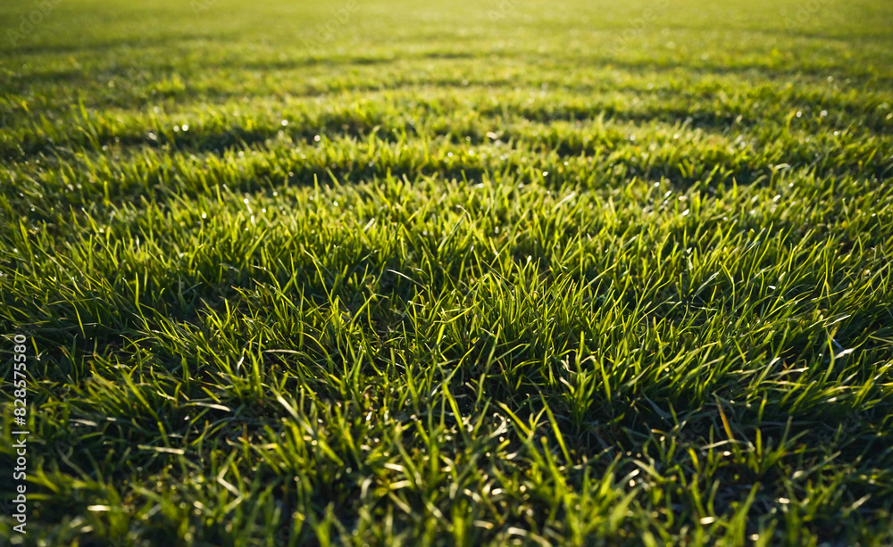 Obraz premium A field of green grass with a slight shadow on the ground