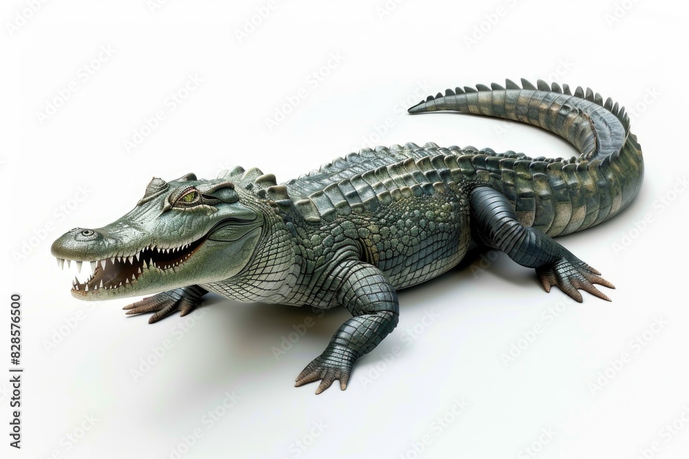 Toy alligator sitting on top of a white surface, suitable for children's education materials Toy alligator sitting on top of a white surface, suitable for children's education materials