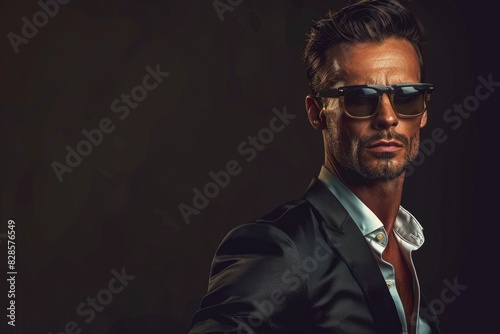 A man in a suit and sunglasses posing for a picture. Suitable for business and fashion concepts