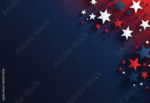 a blue background with red, white and blue stars on the top right corner