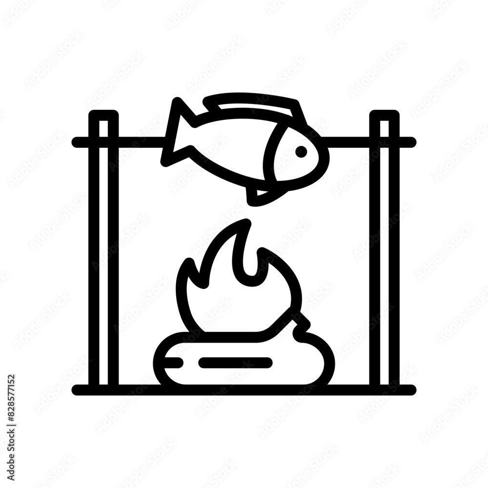 Fish line icon. Grill food icon. Camping icon isolated on white background. Transparent background, minimalist symbol. Vector images Fish line icon. Grill food icon. Camping icon isolated on white background. Transparent background, minimalist symbol. Vector images