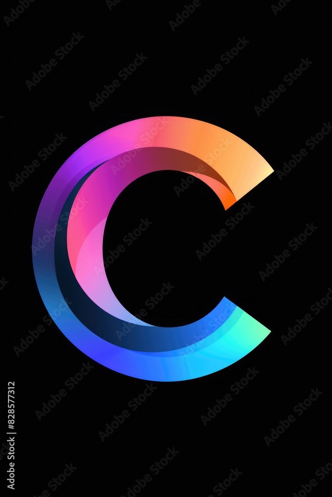 Vibrant letter C on dark backdrop, suitable for graphic design projects