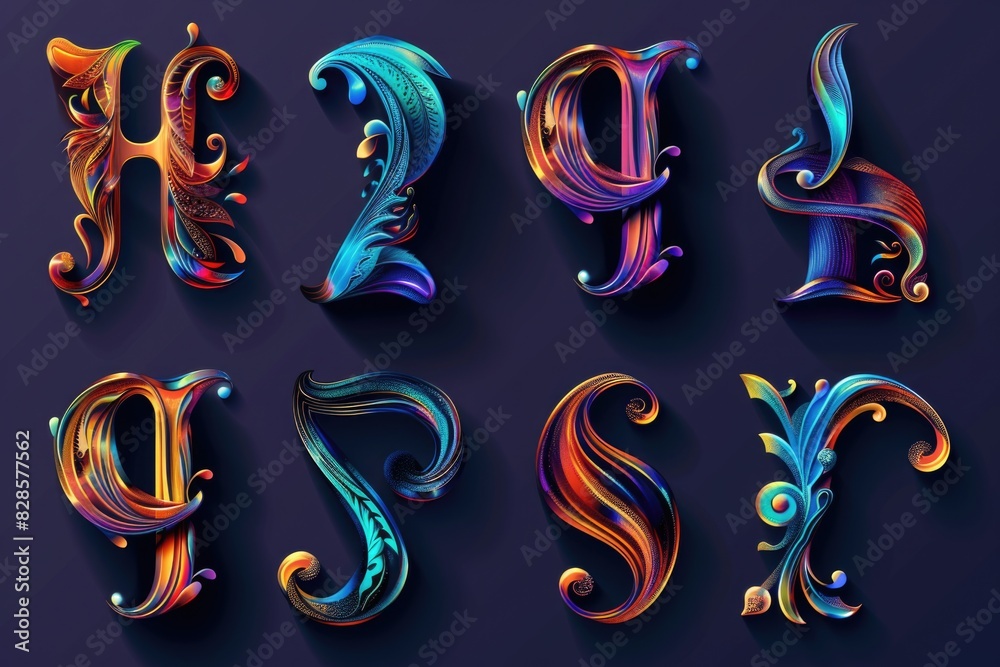 Vibrant letters on a purple backdrop, suitable for various design projects Vibrant letters on a purple backdrop, suitable for various design projects