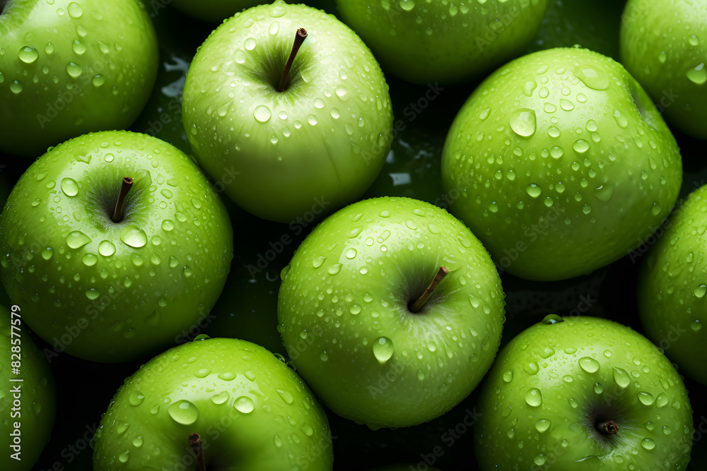 Fresh green apple background pattern close up, top view., photography, realistic style, many large, bright, juicy, beautiful, ripe Fresh green apple background pattern close up, top view., photography, realistic style, many large, bright, juicy, beautiful, ripe