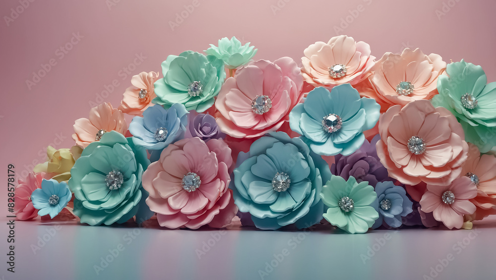 beautiful 3D flowers with diamonds beautiful 3D flowers with diamonds