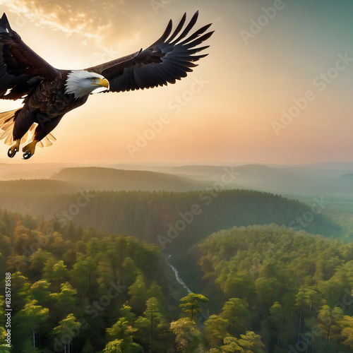 Eagle flying over natioinal park square image illustration photo