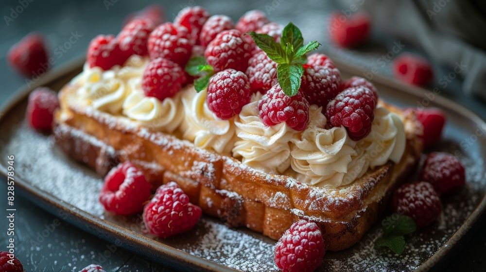 Elegant Breakfast Setting with Fresh Raspberries and Whipped Cream Generative AI Elegant Breakfast Setting with Fresh Raspberries and Whipped Cream Generative AI
