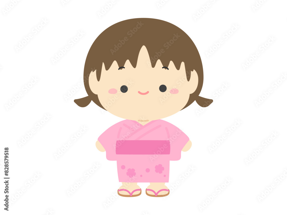 浴衣を着た女の子、日本の夏祭りの人物イラスト素材 浴衣を着た女の子、日本の夏祭りの人物イラスト素材